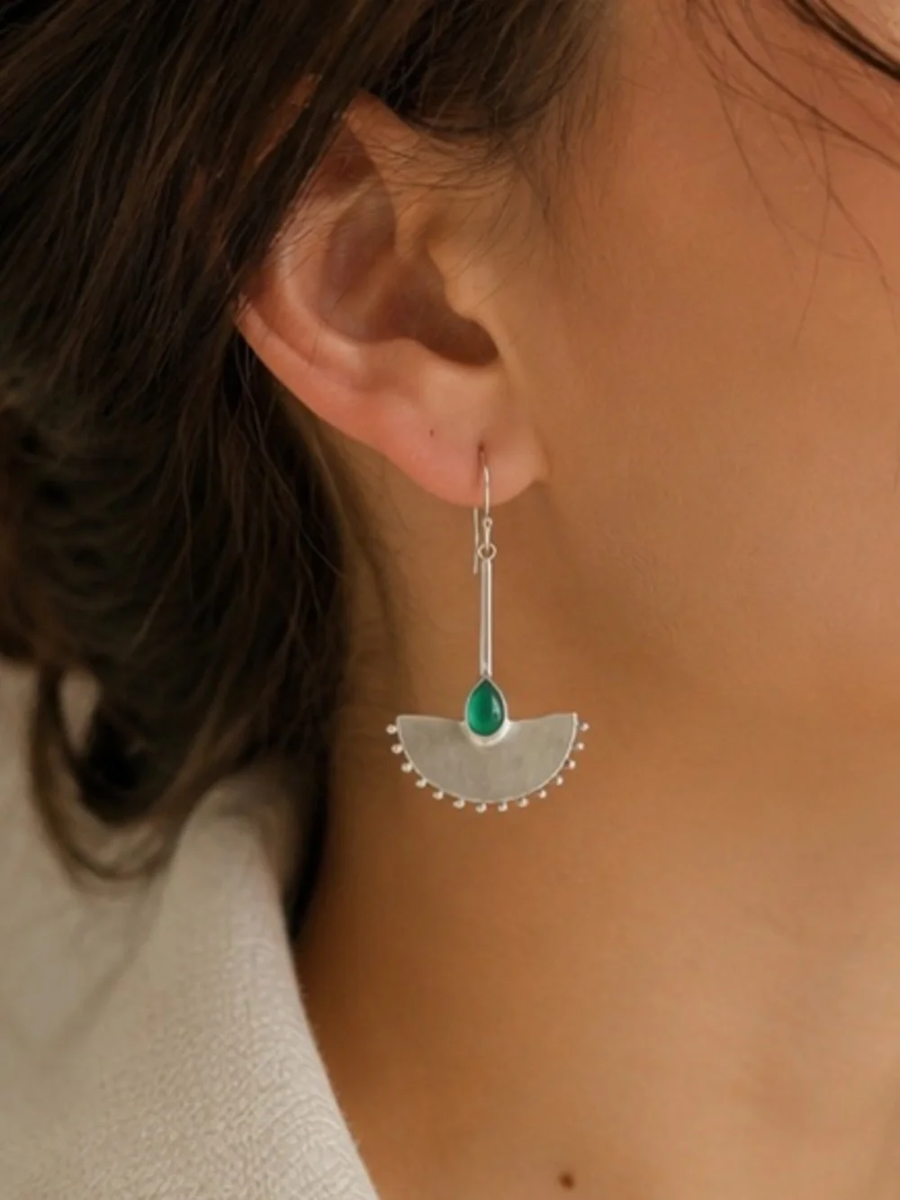 Emerald Muse Silver Teardrop Dangle Earrings